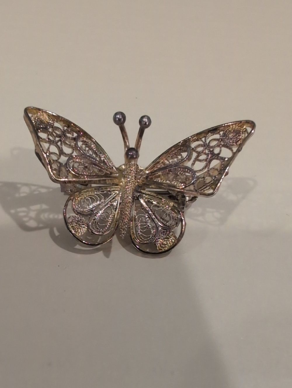 Vintage 925 Sterling Silver Filigree Butterfly Brooch Made in Italy